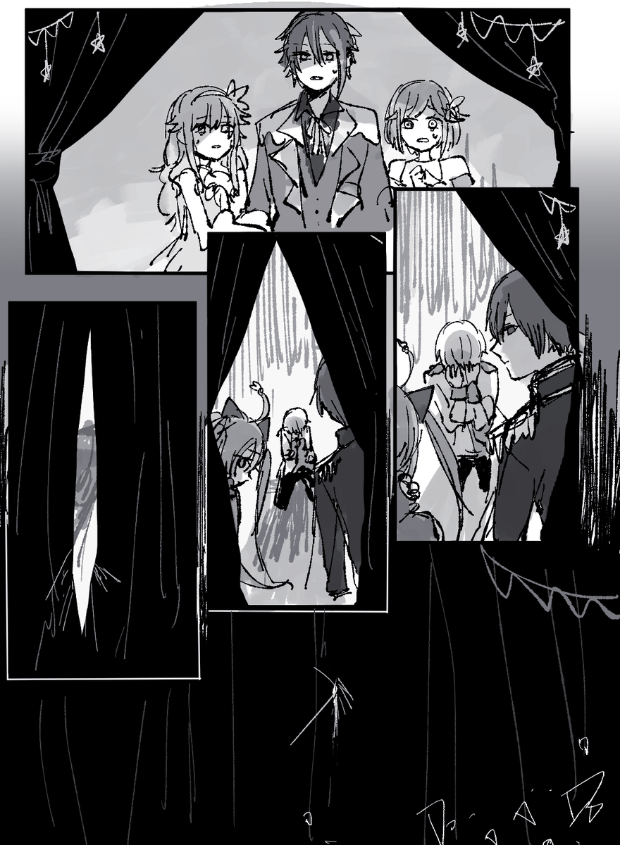 8Ar1ne_HHH's tweet image. 何万回と描かれている🌟くんに拒絶されてセカイから弾き出される🎈くん🤖ちゃん🍬ちゃんのらくがき

舞台幕が閉まる演出だとうれしいなっていう私の願望
※🌟くんが少しメンタルブレイク寸前