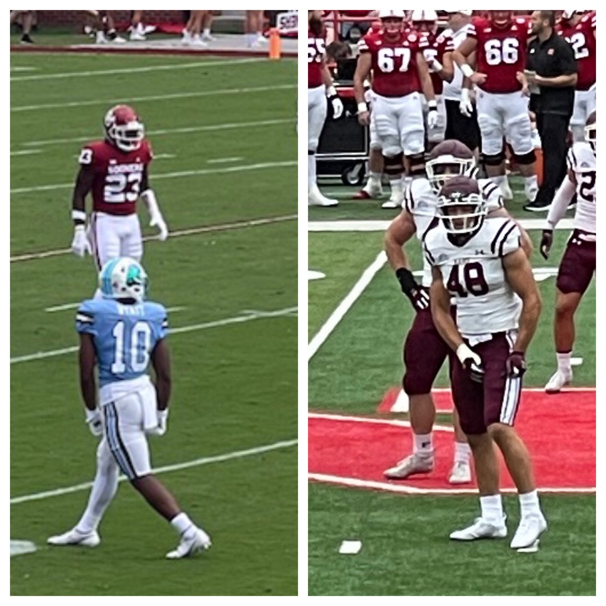 Millard West Football being represented today…Shae Wyatt #10 vs Oklahoma and James Conway #48 vs Nebraska …#BGREAT