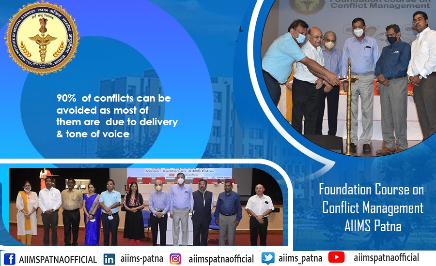 aiims_patna's tweet photo. Conflicts are natural at workplace, so people should understand #conflictsmanagement.  The Foundation course on conflict management trains residents to professionally handle the problems.
#AIIMSPatna
@PMOIndia @officecmbihar @mansukhmandviya 
@MoHFW_INDIA https://t.co/ABb1CUgpig