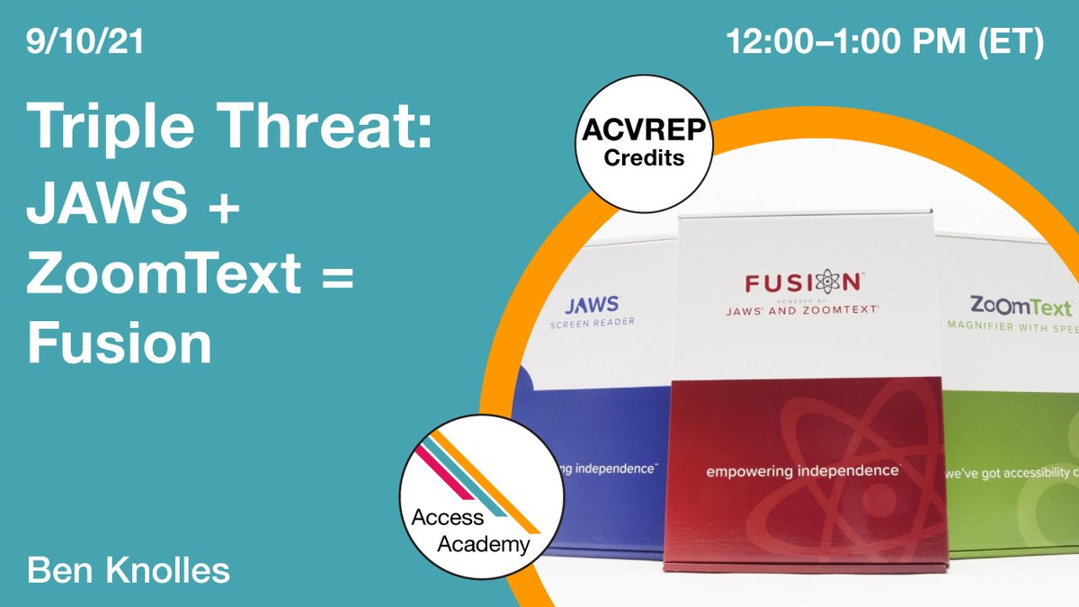APHfortheBlind's tweet photo. Join us for an Access Academy webinar to talk about JAWS, ZoomText, and Fusion with our friends from Vispero! Learn more and register here: https://t.co/y4BV8Irydw https://t.co/U4Pnzms4LQ