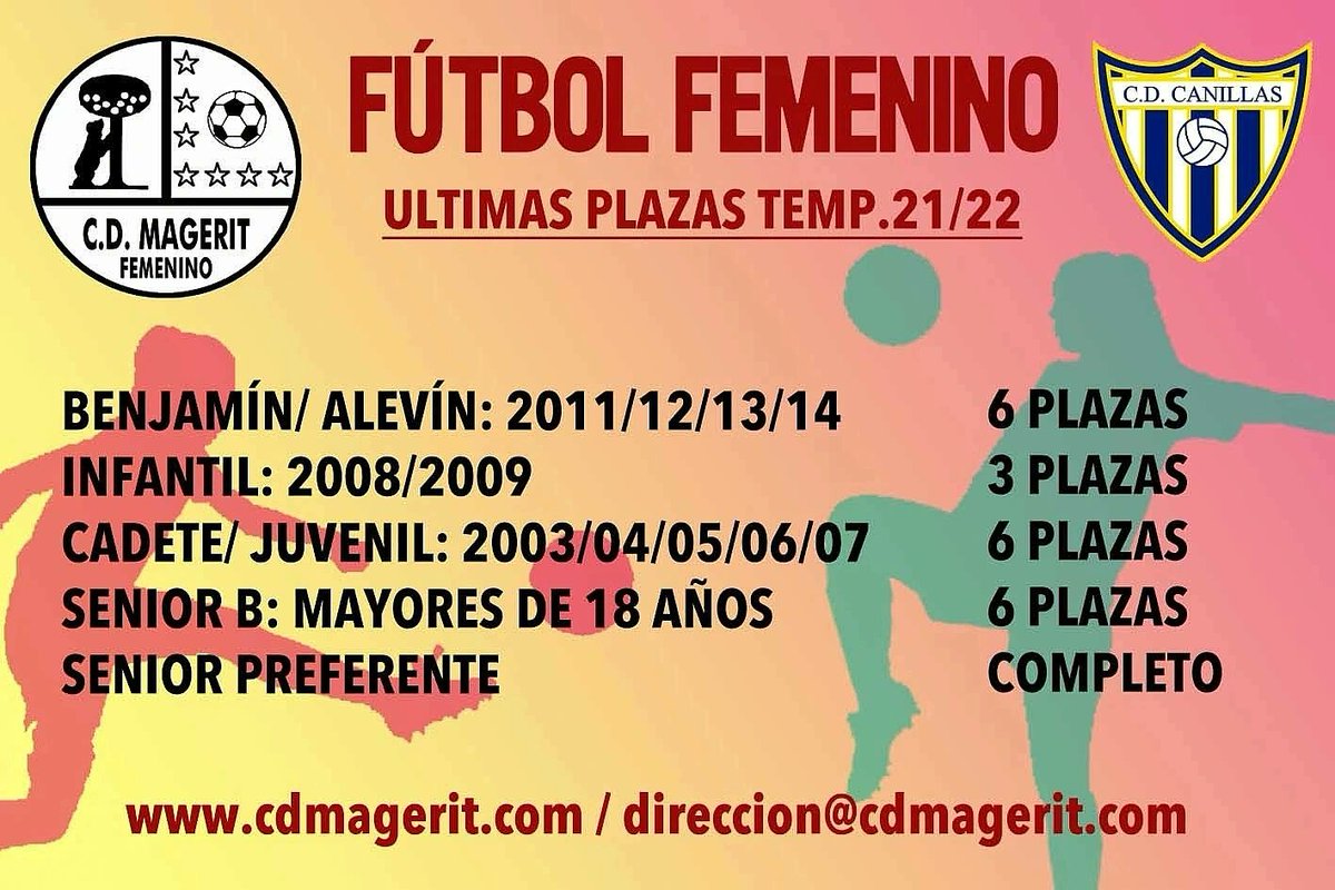 Necesitamos jugadoras Juveniles y cadetes para completar plantillas.
VALLECAS
<a href="/CDMagerit/">CD Magerit</a> 
<a href="/vallecasweb/">Vallecasweb</a> 
<a href="/VillaVallecas/">PortalVillaVallecas</a> 
<a href="/JMDvivallecas/">Distrito de Villa de Vallecas</a>