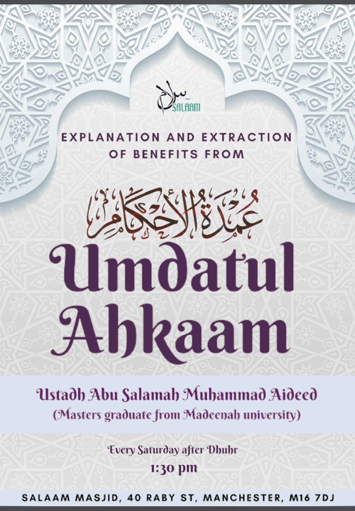 salafieventsuk's tweet photo. New Weekly classes in #Manchester https://t.co/nDdFFmh8RY
