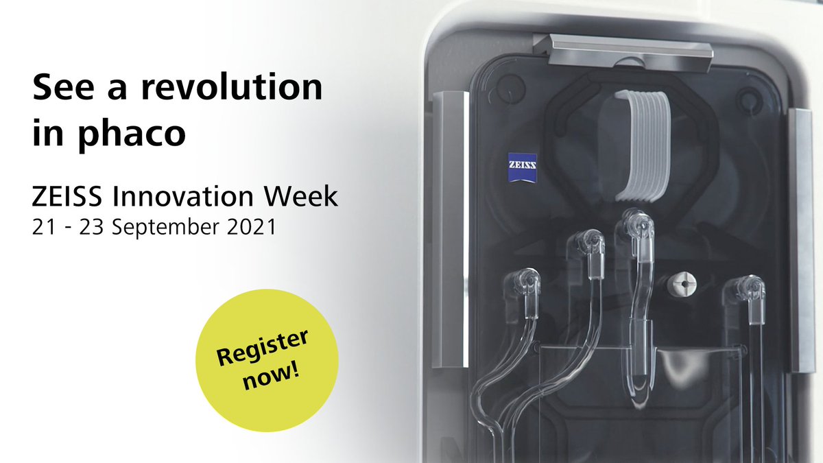 ZEISSmeditec's tweet photo. Want to see a revolution in #phaco? Join #ZEISSInnovationWeek 21 – 23 September 2021. Be there when the new ZEISS #CataractWorkflow premieres. Register now: https://t.co/WUOMsCcY4r
#zeissmeditec #zeiss #ophthalmology
*Not all products/services are available in all countries. https://t.co/Hyj5iZVhx5