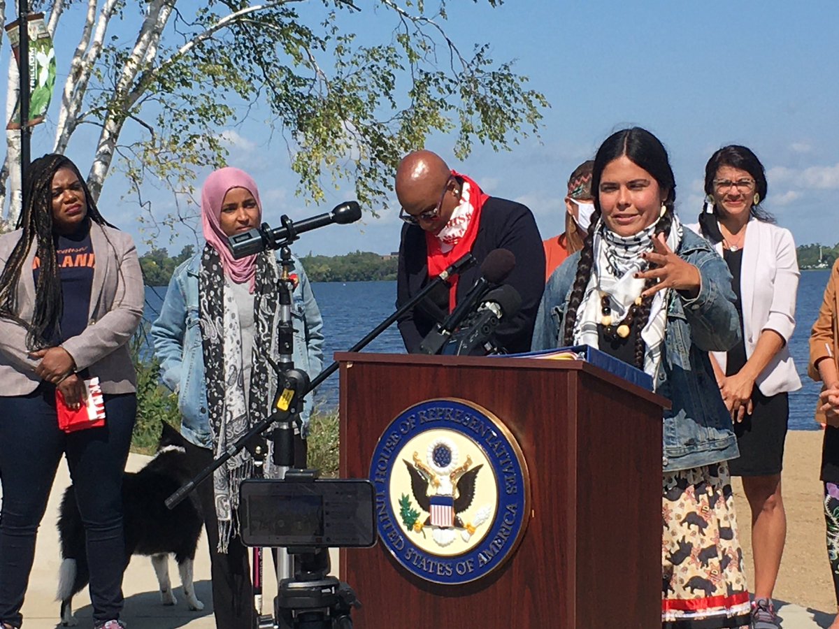 in_duluth's tweet image. When we don’t have water YOU won’t have water. #StopLine3 with the “Squad” from US Congress in Bemidji, Minnesota. #StopLine3Pipeline