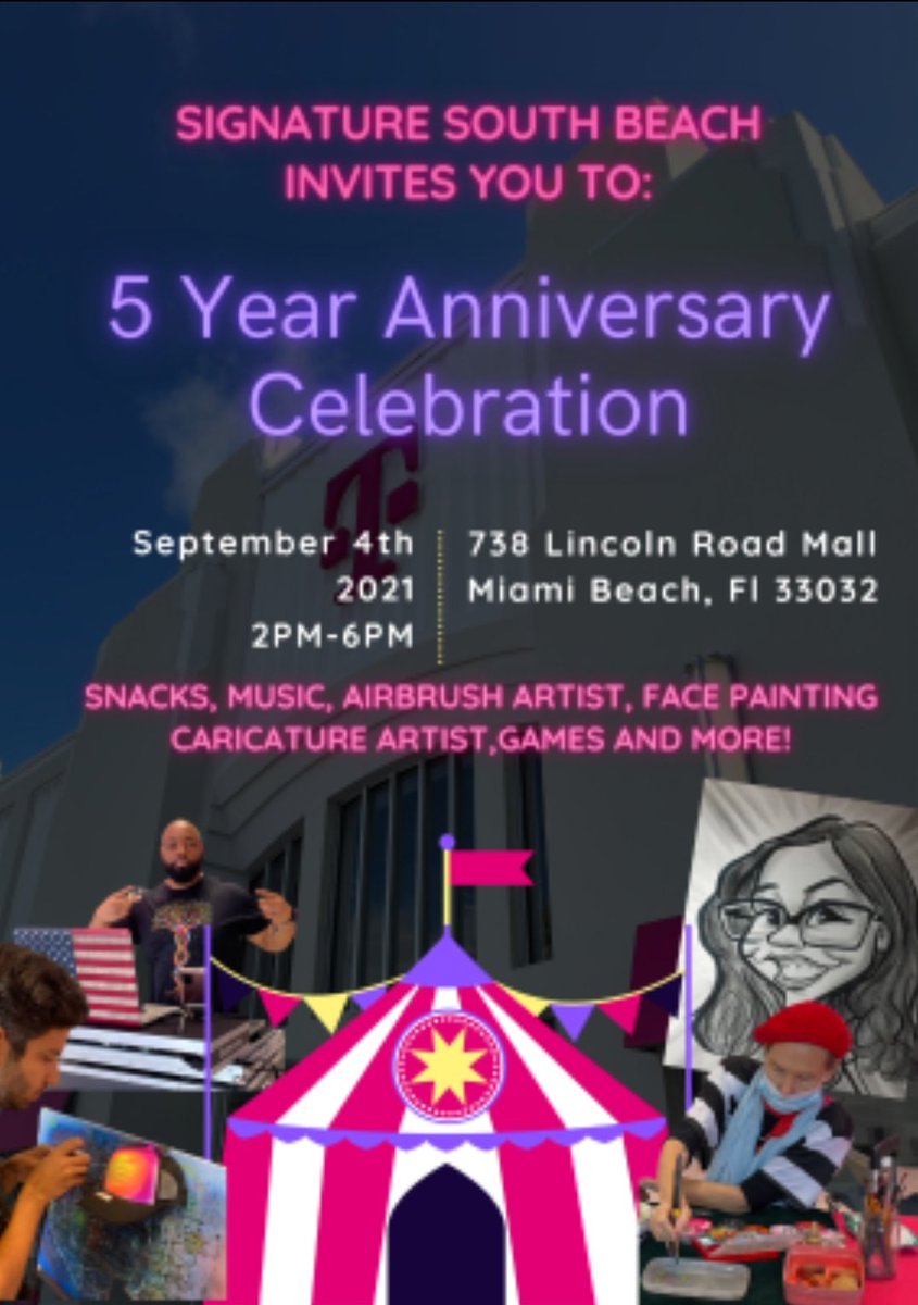 Today is the day to celebrate 5 yrs at SoBe Signature!! So many amazing people have made an indelible mark here starting with @RJGomezIII & @je101600 . Come by and say hi! Let's have some fun!