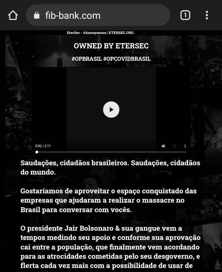 douglasprotazio's tweet image. O site da FIB Bank, instituição investigada pela #CPIdaCovid por ter fornecido à Precisa uma garantia irregular no fechamento do contrato da vacina Covaxin, foi alvo de um ataque hacker nesta noite. Uma mensagem crítica ao governo atual foi deixada na home do site. #Anonymous