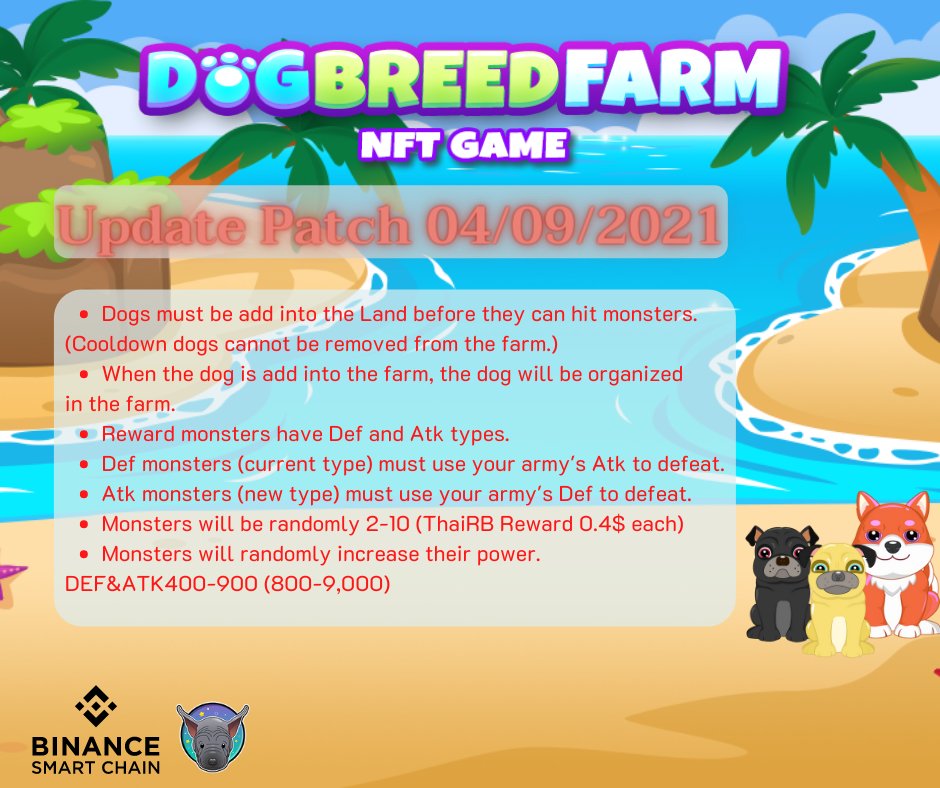 ThairidgebackC's tweet photo. New Patch Update
#dogbreedfarm #ThaiRB #PlayToEarn https://t.co/s4wboBxhGr