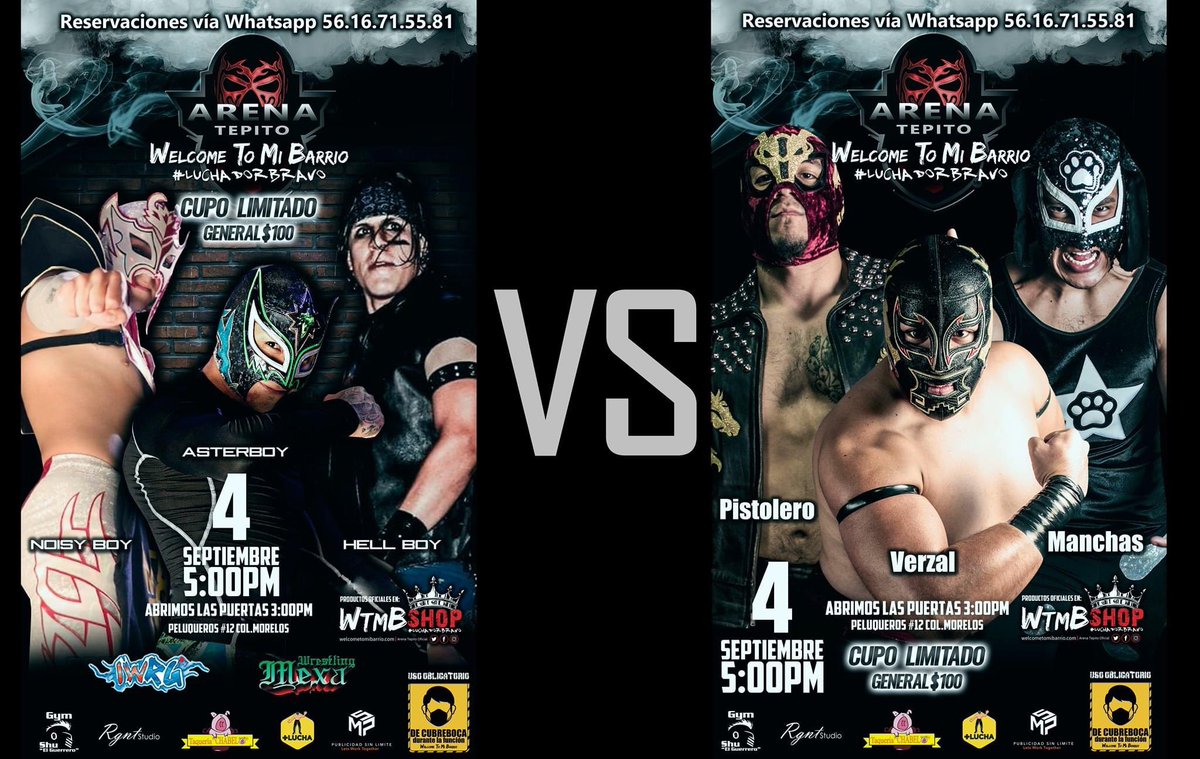 mas_lucha's tweet photo. Parte de la cartelera que presenta Welcome to mi Barrio para HOY en la @ArenaTepito 🤼‍♂️💀

⏰ 5:00PM | 📍Peluqueros #12 Col. Morelos 🎫 Punto de Venta en Taquería Chabelo https://t.co/OoYoaJ65JW