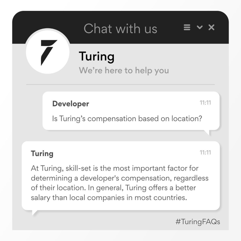 turingcom's tweet photo. Got a question about Turing? We've got the answer! #TuringFAQs
To join our team, visit โก๏ธ https://t.co/RlxP1YRQtN