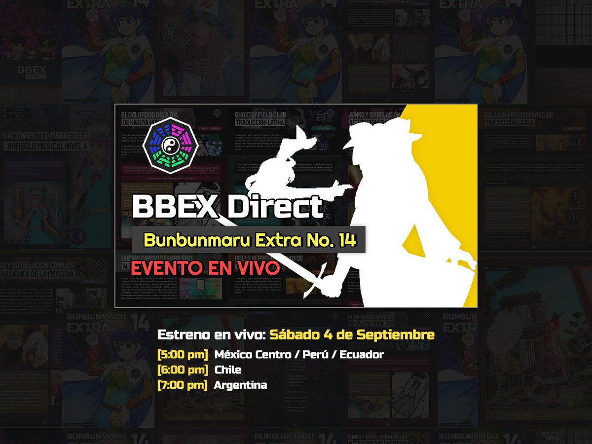POfBoundaries's tweet photo. ¡Hoy se estrena la BBEX Direct!

El evento en vivo donde presentaremos todos los aportes que enviaron a la Bunbunmaru Extra 14.

Además, al final del evento les revelaremos una sorpresa...

¿La clave está en la silueta de la imagen?
https://t.co/5YMY7WJm07 https://t.co/mIH9gLhfht