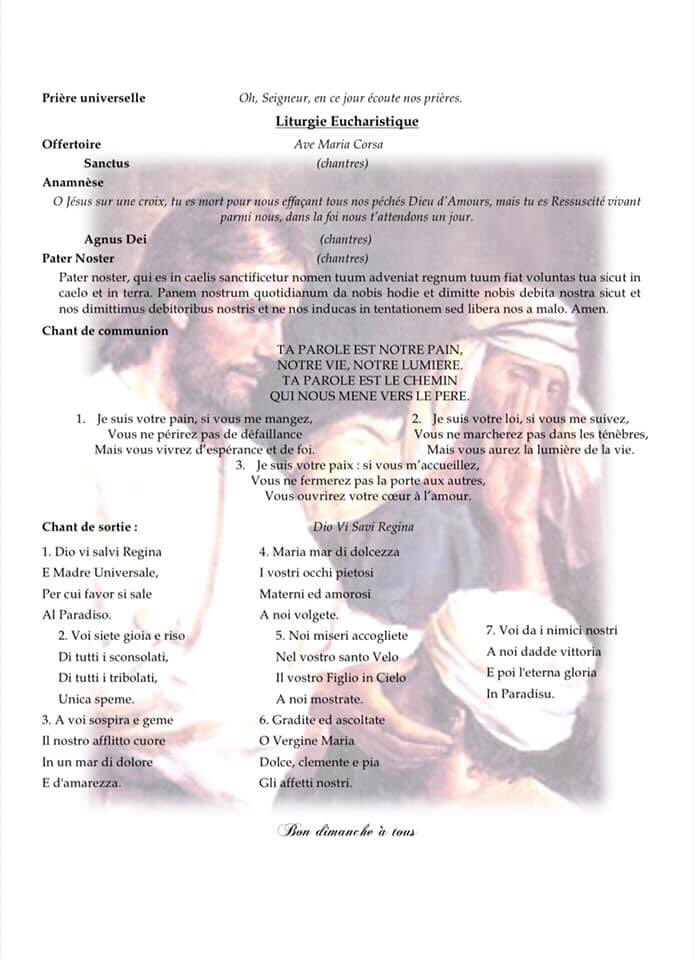 C’est la rentrée et la reprise des messes toujours les dimanches à 11h. 
Rendez-vous demain à 11h pour la messe dominicale en l’église Ste Lucie