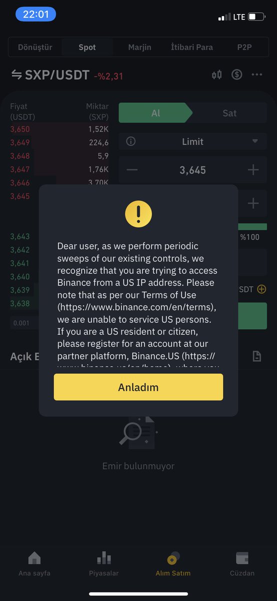 Aşağıdaki ilettiğim gibi mesaj çıkmaya başladı ekranda. Ve hiç bir işlem yapamıyorum. Ne yapmam gerekiyor ?<a href="/BinanceTR/">Binance TR</a> <a href="/Binance_Turkish/">Binance Türkiye Destek</a> <a href="/BinanceTRDestek/">Binance TR Destek</a>