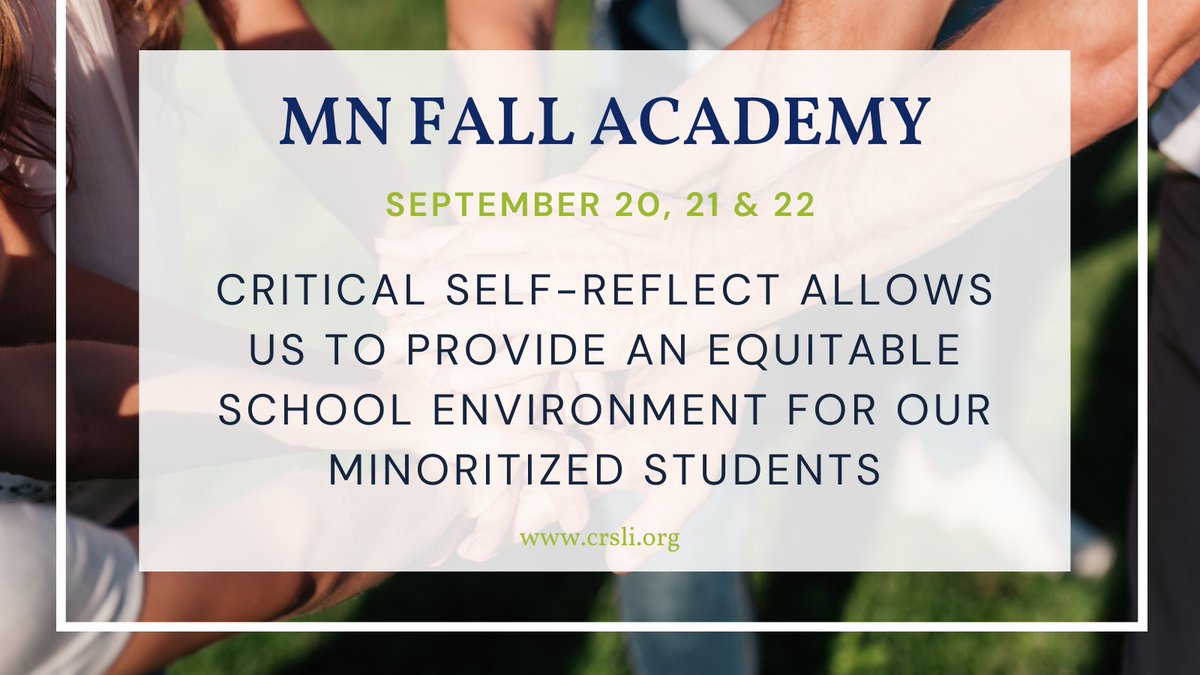 crsl_institute's tweet photo. We're excited to invite you to our MN Fall Academy! It's time to prioritize #equity in our schools. 

Sign up! https://t.co/vpOtgyR7ic https://t.co/7EDr8NDTBU