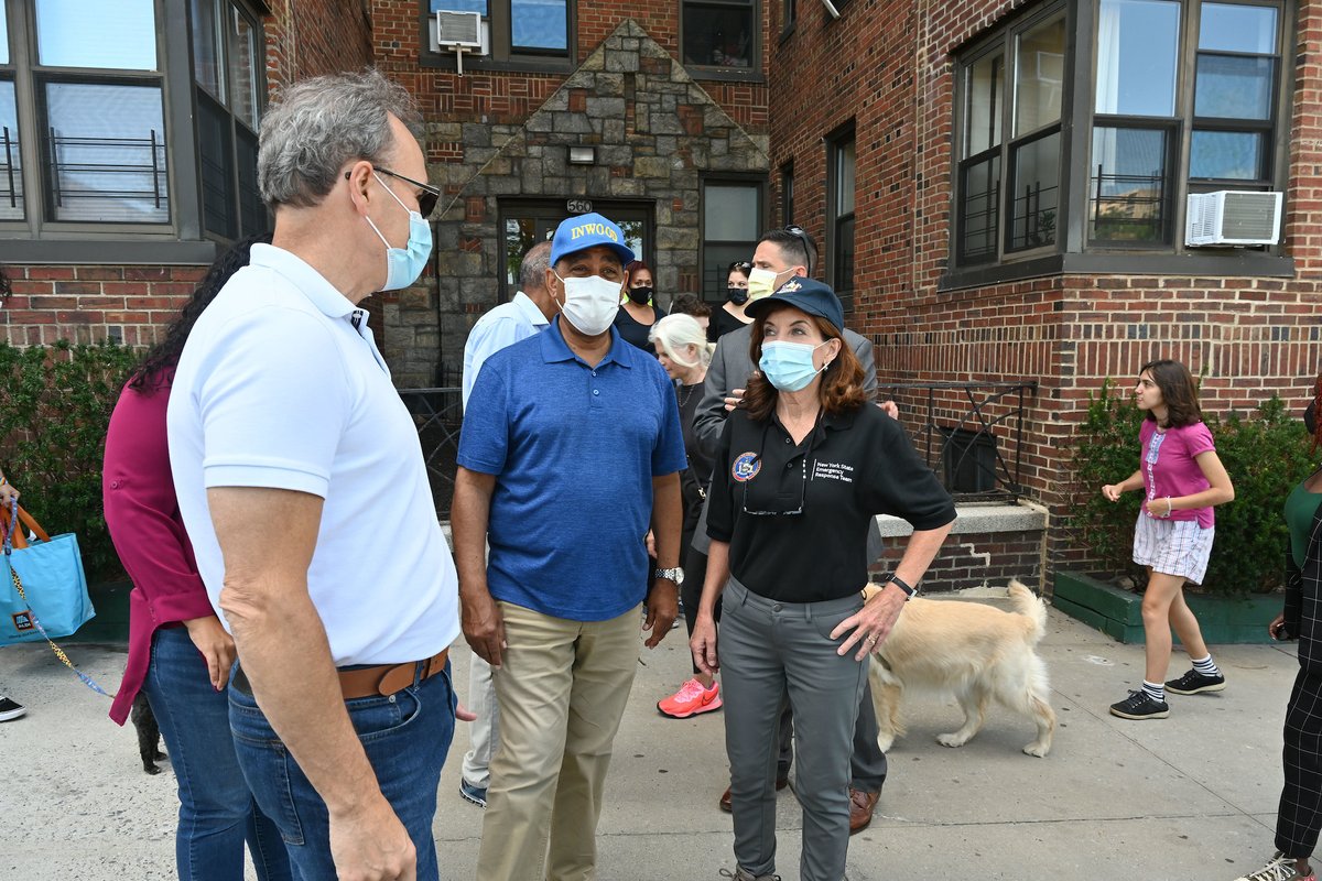 September 4, 2021 - Inwood, New York City - Governor Kathy Hochul tours a storm damaged apartment complex in the Inwood section of Upper Manhattan Saturday September 4, 2021. The heavy rains of Tropical Storm Ida loosened the earth forcing part of a parking garage to collapse and damaged a ground floor apartment on West 218th Street. It also destroyed a passenger vehicle in the process. (Kevin P. Coughlin / Office of Governor Kathy Hochul)

