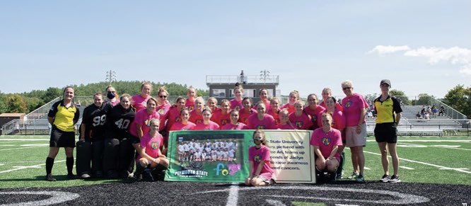 PlymouthStateFH's tweet photo. A great day celebrating our teammate Arielle and Childhood Cancer Awareness💛💚 https://t.co/RZ98dyECAI