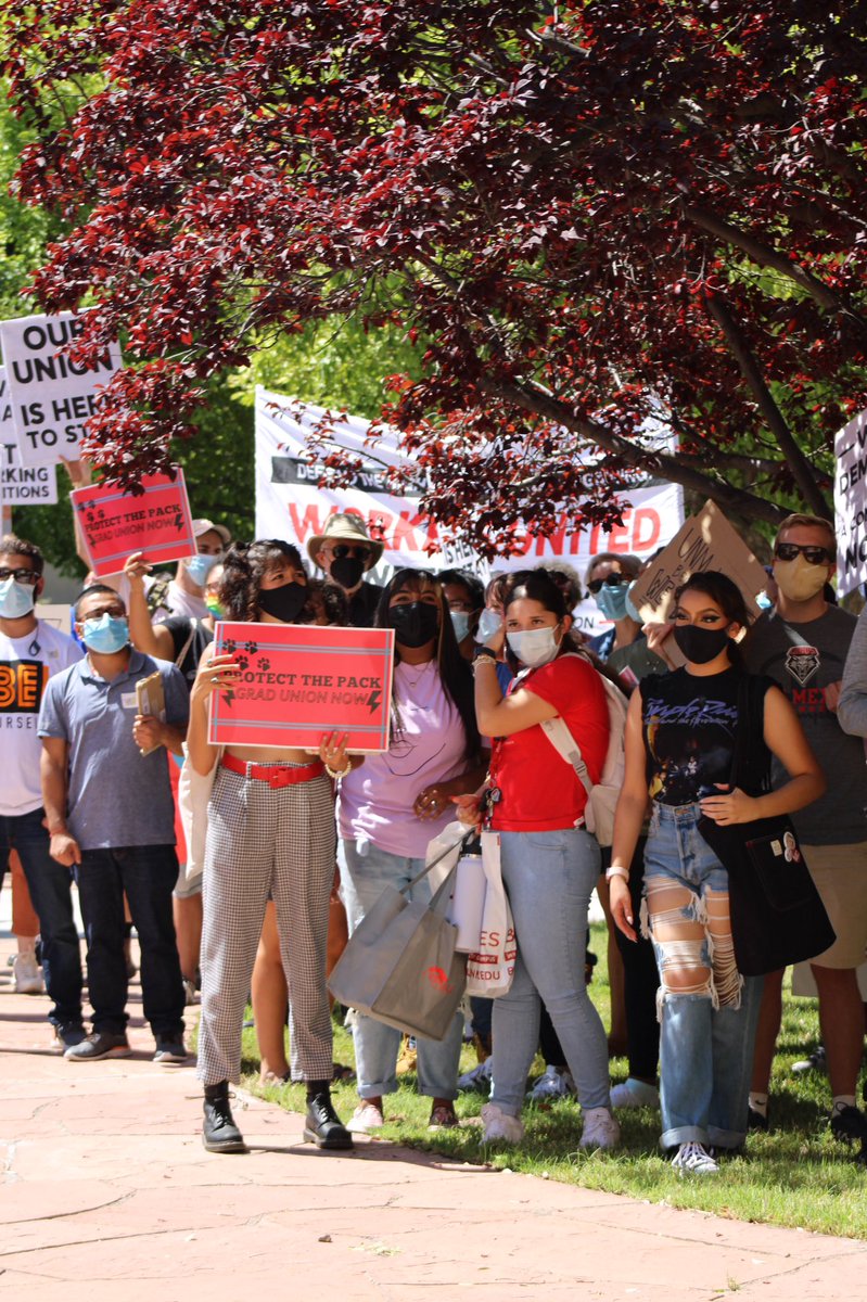 unmgradworkers's tweet photo. ❤️‍🔥 THANK YOU ❤️‍🔥

We have the best supporters, community members, union friends, and undergrads ever! 🤗 You all made the rally such a success! Hundreds marched through campus with us to deliver our demands to @UNM admin ✊⚡️ 

(📸 @JazminMrno) https://t.co/A4gMWkBUKg