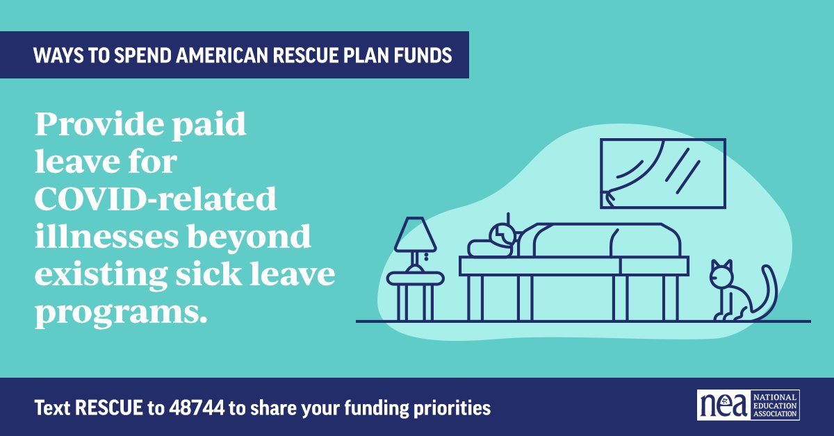 NEAToday's tweet photo. Educators shouldn’t have to worry about running out of sick leave if they catch #COVID. School districts should use the #AmericanRescuePlan funds we fought for to grant additional paid leave. https://t.co/V9OOUz278F