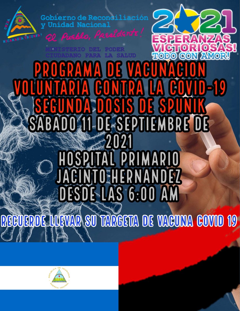 SilaisZelaya's tweet photo. #SaludEnFamiliayComunidad Zelaya Central da a conoser programacion de la segunda dosis de la vacuna #SputnikV contra la #COVID19 para los Municipios de #ZelayaEnVictorias todo gracias a la buen gestion de el comandante #Daniel2021 https://t.co/4AWFlZOEEE