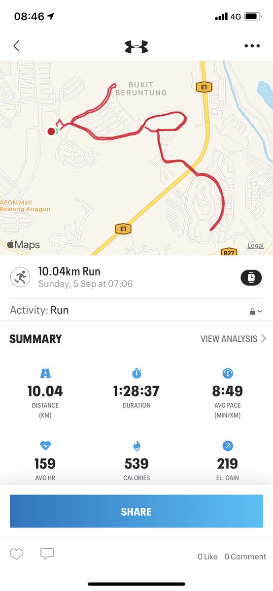 faezahana's tweet photo. Hilly road all the way 😮‍💨😮‍💨
Plan asal nak briskwalk je,  tapi duk fikir panas pulak cuaca, jog la sikit2

Mental betul jumpa sekumpulan anjing sorang2 😭😭..

#sihatpkp
#rmc2021
#jssrunner https://t.co/e8xwxTzbX9