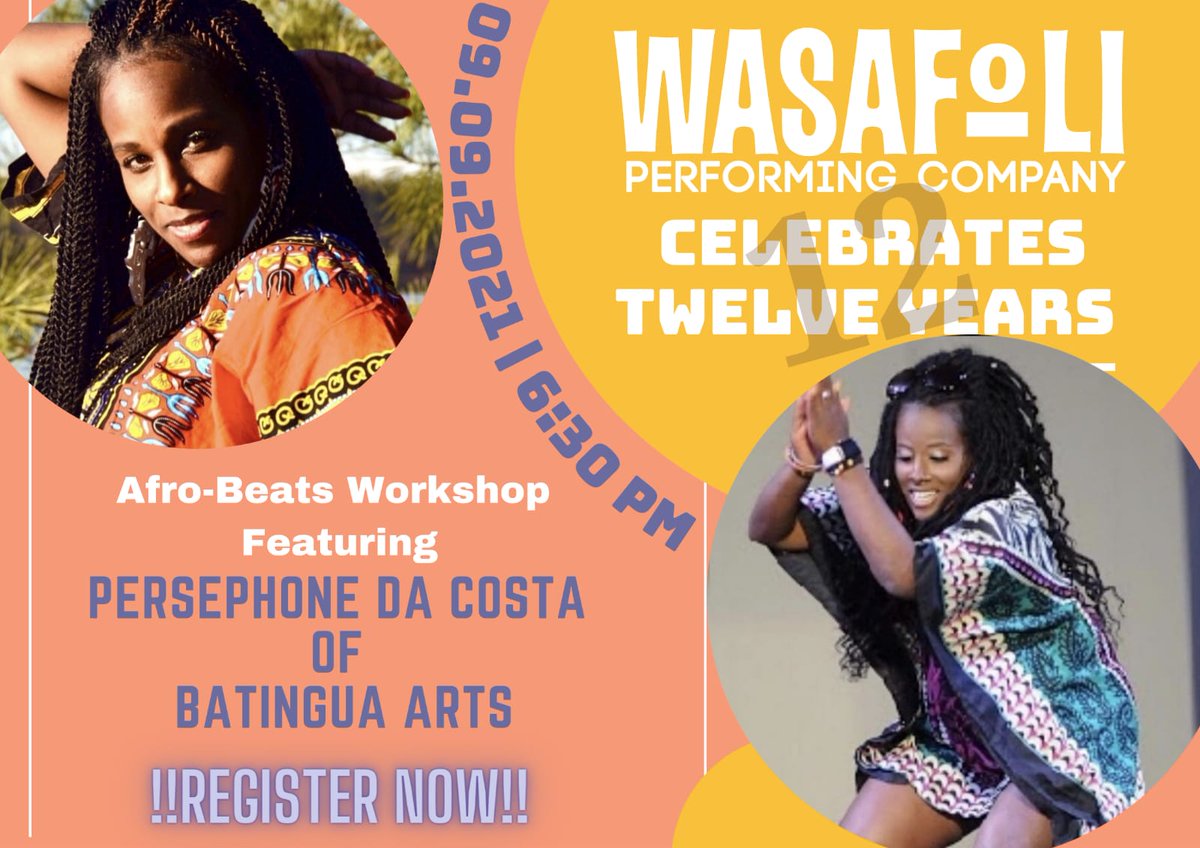 wasafoli's tweet photo. We've been drumming...now it's time to start dancing! 

We're still celebrating 12 years in the game! Join us for Afro-beats dance class with Persephone Da Costa of Batingua Arts.

Click the link below to register:

https://t.co/Zd6axfbBjs

#Wasafoli #HappytoPlay #OurAnniversary https://t.co/XvmMl1uWaS