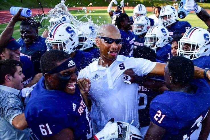 smccfootball's tweet photo. Coach Collins first win as Head Coach. Great way to start the season. 1-0 #ComeToTheWest 🐻🔵🔴 https://t.co/SzNbvevMSk