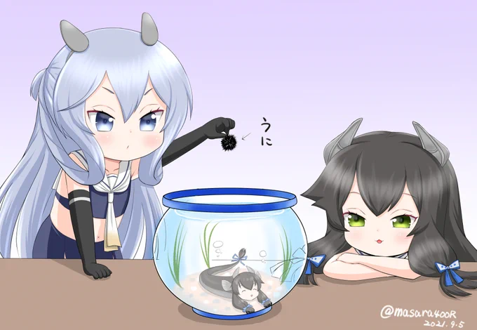 #艦隊これくしょん #艦これ #よなぎ
よなぎに餌をあげるフーミィ 