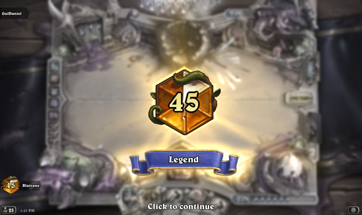 blutrane's tweet photo. ▶️ Entered 45 legend on NA with odd hunter! 24-10 / 71% win rate
▶️ Hunter is bananas 🍌🍌 my combined NA-EU Record was 47-18 (16-4 vs seedlock)
▶️Shoutout to my final boss @Gu1Danie1, poster boy of all the warlocks I bullied this month 👿

Don't sleep on hunter! https://t.co/LIcp2LgqEZ