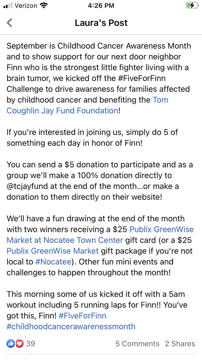BrianGainor's tweet photo. If you’re looking to support a great cause here in September, join us in doing #FiveForFinn in honor of our incredibly courageous next door neighbor, Finn (age 5)! https://t.co/MHfLZjFF2F