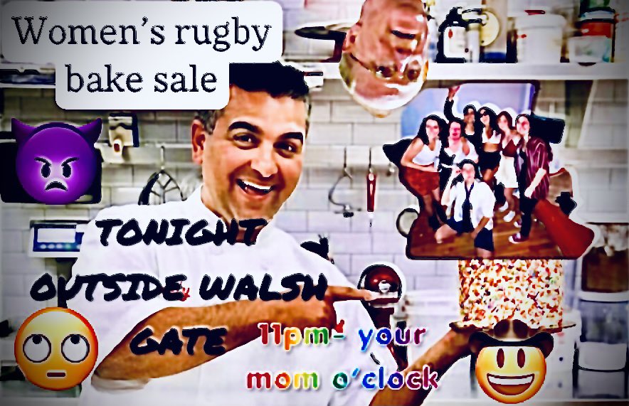RugbyFordham's tweet photo. YOU NEED TO BE THERE (all customers spending more than $1 at the bake sale will be legally married to one of us on the spot) ((this is for tax purposes and is non-negotiable)) https://t.co/XR9jseSLqr