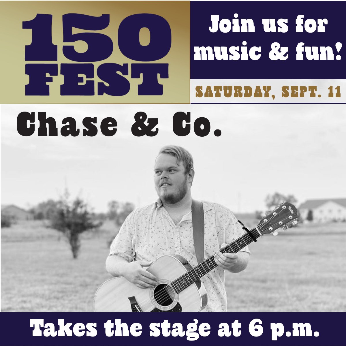 cityofeldo's tweet photo. It will be an exciting concert with Chase &amp; Co. at 150FEST on Sept. 11! Don't miss out! #150FEST https://t.co/9VZIU78bcv
