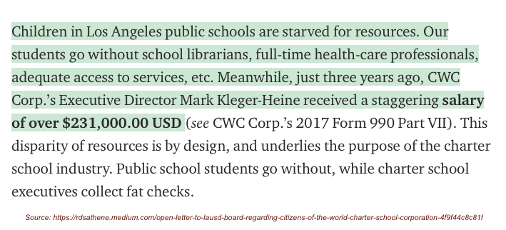 rdsathene's tweet photo. 1/4 Mini thread of information on the lucrative Citizens of the World Charter School Corporation and its executives like Mark Kleger-Heine, that have stolen hundreds of thousands of dollars from #LAUSD public school students. Here's some older tweets: https://t.co/yawY2v6APv https://t.co/g3QAYr7sh9