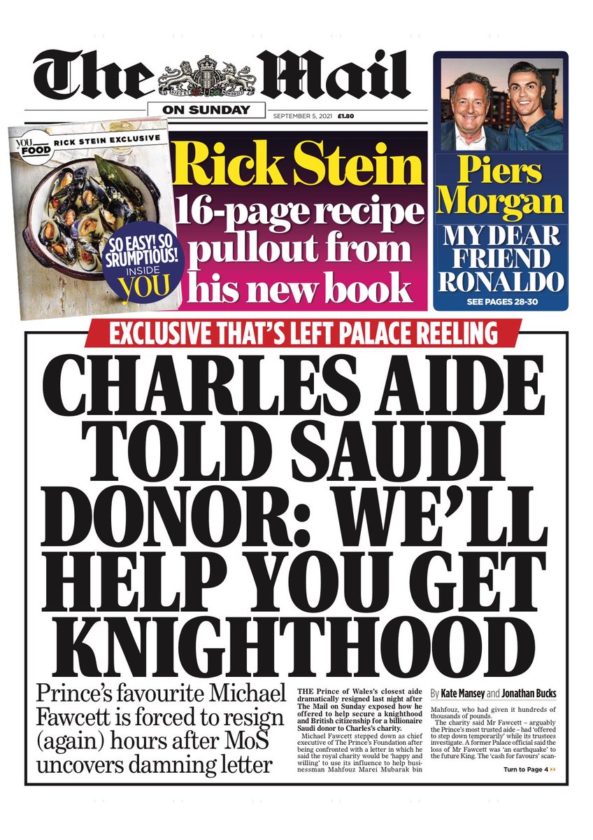 MAIL ON SUNDAY EXCLUSIVE: Charles aide told Saudi donor: we’ll help you get knighthood #TomorrowsPapersToday