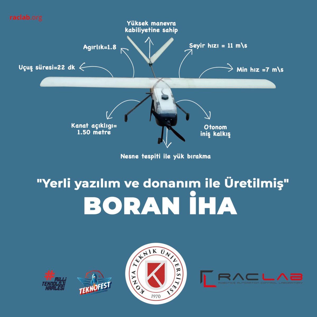 KtunRacLab's tweet photo. Yerli yazılım ve donanım ile üretilmiş BORAN İHA
.
Konya Teknik Üniversitesi
.
https://t.co/1leDFGiFcB
.
@BaburOzcelik @KTUNEDU #raclab #ktunedu #konya #konyatekniküniversitesi #teknoloji #tasarım #robotikkodlama #yazılım #teknofest #teknofest2021 #broxmedya @KapsulKonya https://t.co/nO70TK8Xvw
