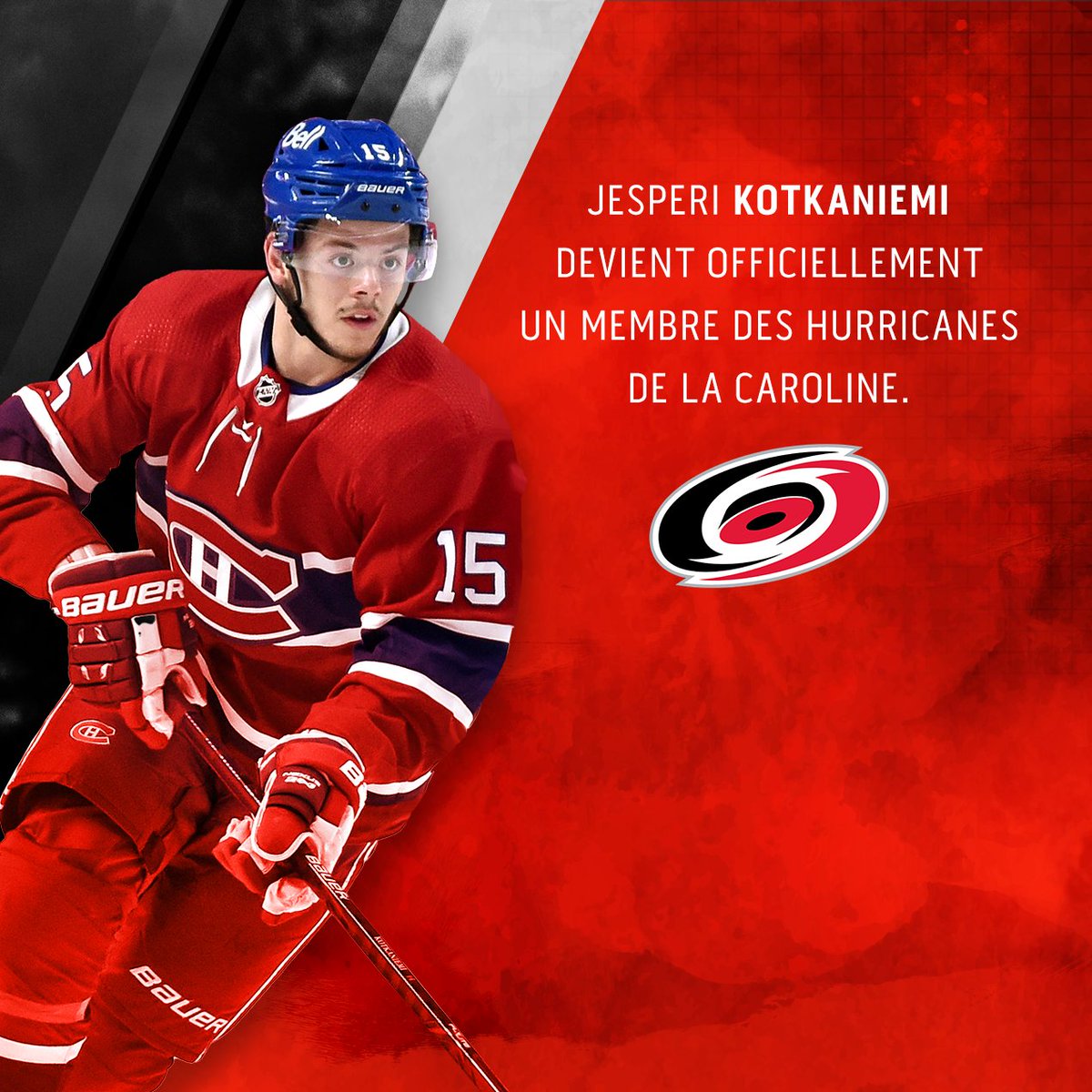 RDSca's tweet photo. Après une longue attente, le Canadien a rendu son verdict : l’équipe a décidé de ne pas égaler le contrat signé par Jesperi Kotkaniemi. Il est maintenant un membre des Hurricanes de la Caroline! https://t.co/r3DYs5bmpt