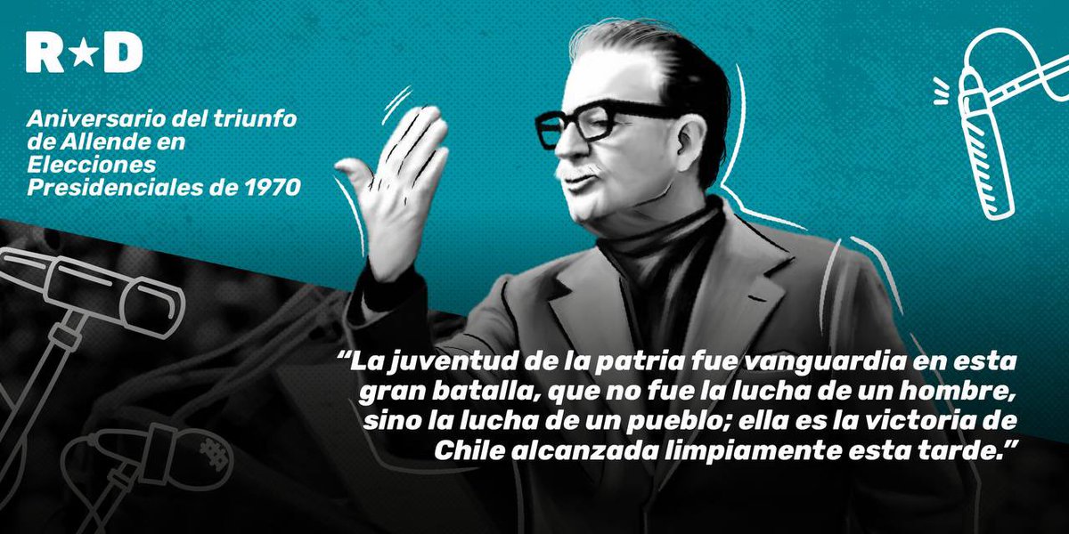 RD_Oriente's tweet photo. Homenajeamos a #SalvadorAllende, quien un día como hoy, pero hace 51 años atrás, triunfaba como el primer presidente socialista electo democráticamente del mundo que nos llevó a levantar nuestra dignidad https://t.co/CUYhBi96jX