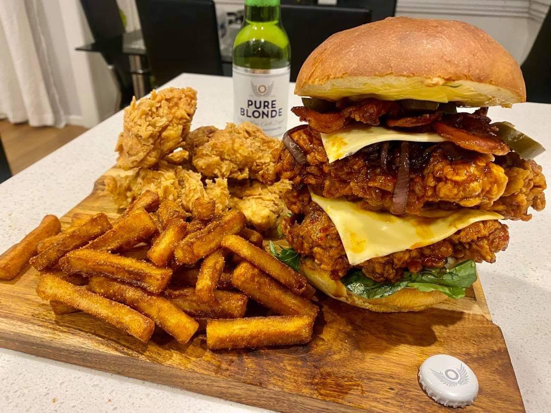 Dinner last night was something! Korean fried chicken burger and paprika fries (made by hubs though I made the bun!) #KFCwho