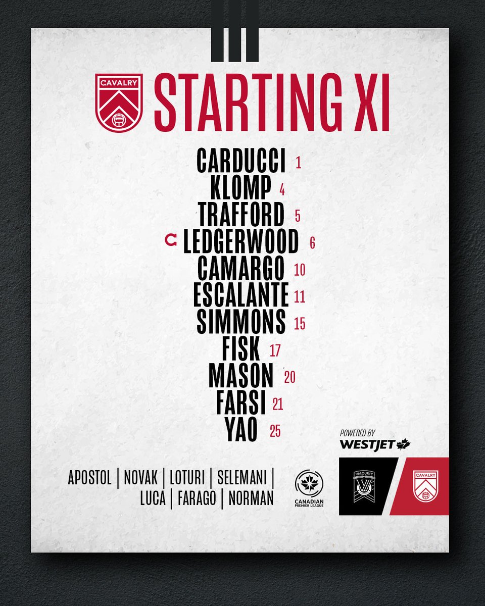 CPLCavalryFC's tweet photo. Our Starting 11 for tonight's match 🆚 @ValourFootball
⚫️🔴🟢
❓ Who've YOU got to score the first goal and when?
#CavsFC | #FightforFirst https://t.co/FN4HMHgrFA