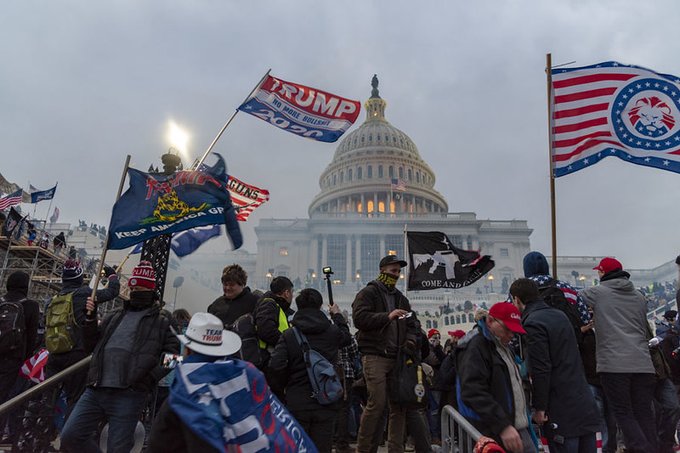 Trump supporters at the January 6th insurrection at the U.S. Capitol.
