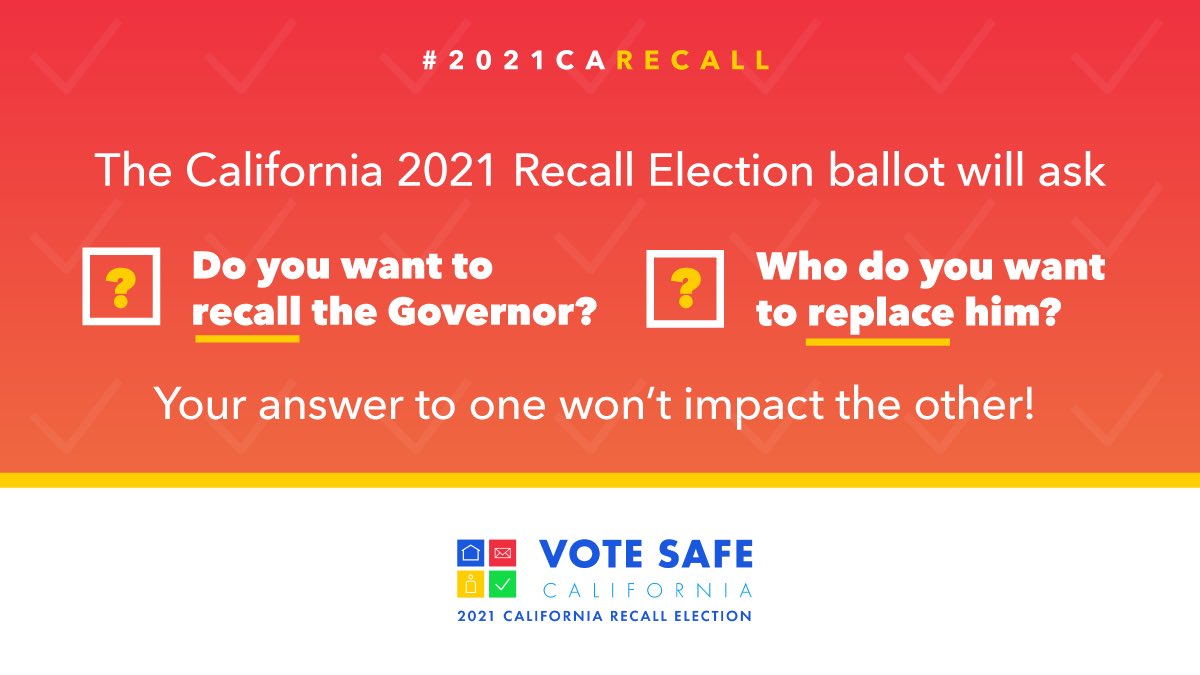StayConnectedL2's tweet photo. You can vote YES or NO on the recall, and still cast a vote for a replacement candidate. The questions are counted independently and your response to one question does not impact the other. #2021CARecall https://t.co/p0rSzPV9DY