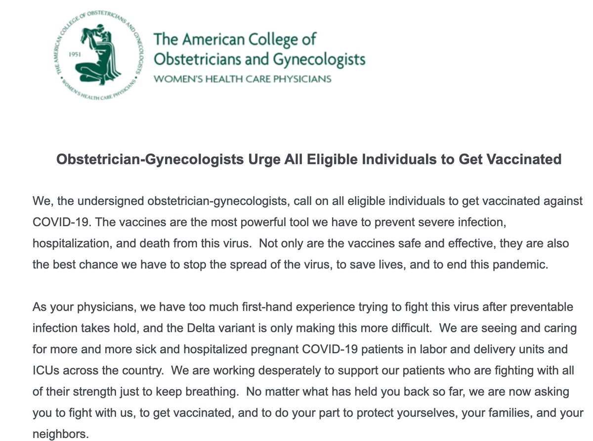 acog's tweet image. As an #obgyn, you encourage your patients each day to get the #COVIDvaccine. Now, show the strong consensus among the ob-gyn community about the importance of vaccination and sign this open letter to the public. acog.org/covid-19/sign-… #medtwitter #obgyntwitter #getvaccinated