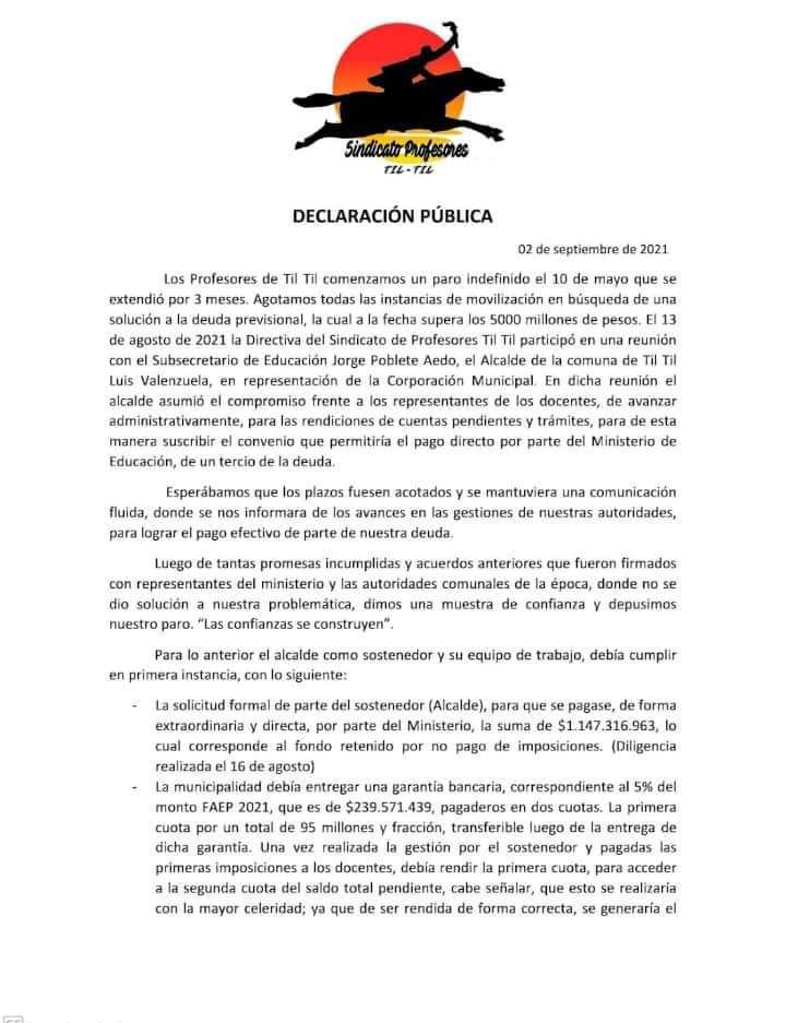 Alejand61292449's tweet photo. Los profesores de Til Til estamos siendo desafiliados de las Isapres... Qué esperamos? Que las autoridades locales, den rapidez a los requerimientos del ministerio para pagarnos, dependemos del Alcalde y su equipo.
#yoapoyoalosprofesoresdetiltil https://t.co/ERL5Utdjsj