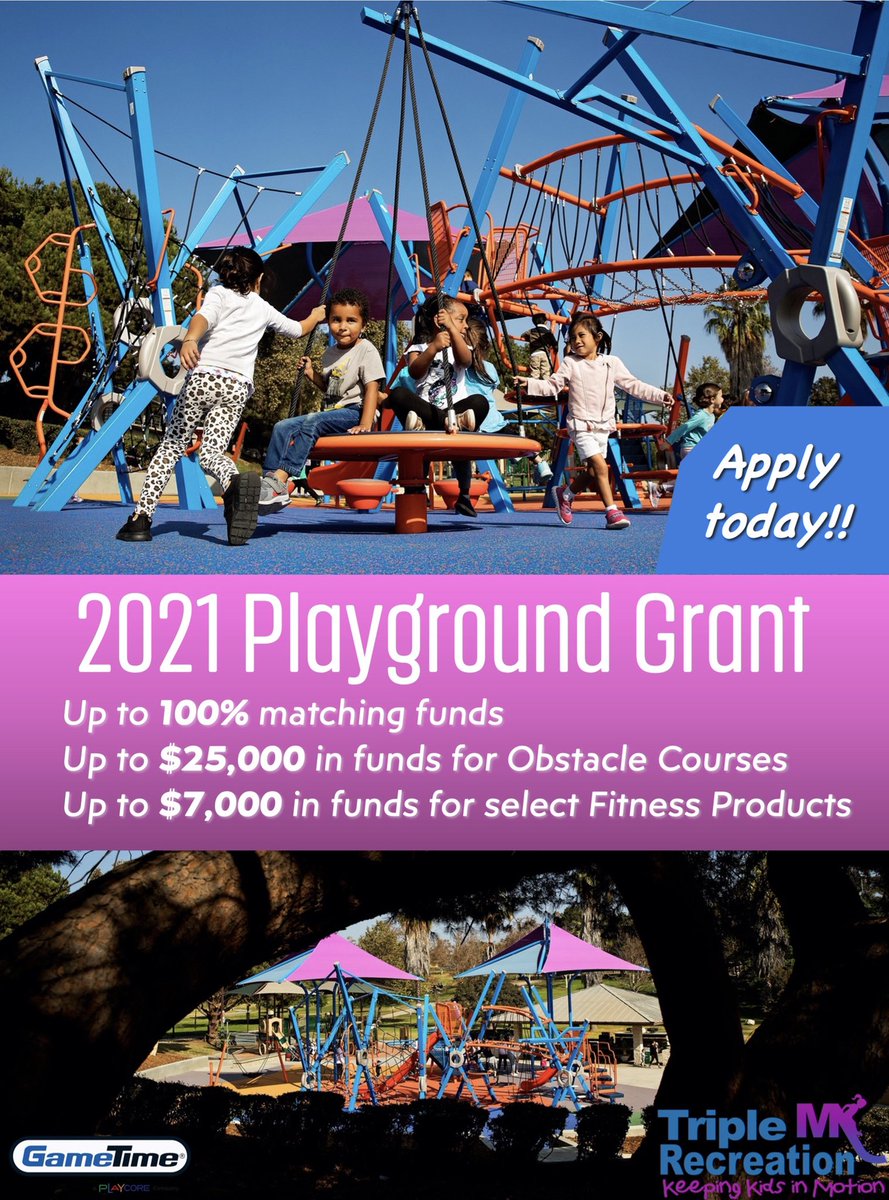 triplemrec's tweet photo. Are you ready to have your playground wishes GRANTED?  GameTime's Playground Grant program is going on now!!
#TripleMRec #GameTime #grants #fundraising #funding #goals #community #letsgetgrants #playground #Wishes https://t.co/DUAbwelNiJ
