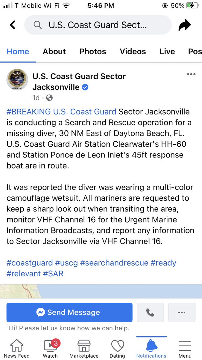 cryingcheeto's tweet photo. Yesterday morning my dad Jim Evans went diving 30 NM offshore and never surfaced back to the boat. All information is on the Jacksonville Coast Guard Facebook page. Please spread the word so boaters on the east coast of Florida can know to look for him. Please bring my dad home https://t.co/af9MVuWrdh