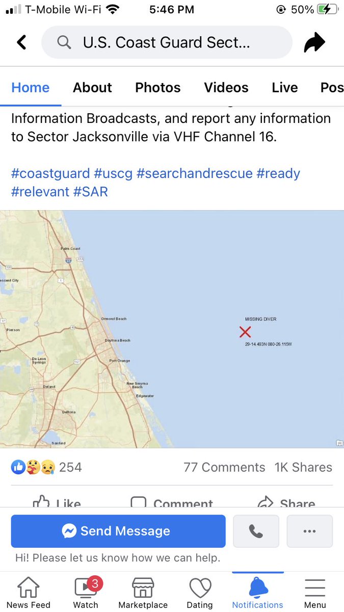 cryingcheeto's tweet photo. Yesterday morning my dad Jim Evans went diving 30 NM offshore and never surfaced back to the boat. All information is on the Jacksonville Coast Guard Facebook page. Please spread the word so boaters on the east coast of Florida can know to look for him. Please bring my dad home https://t.co/af9MVuWrdh