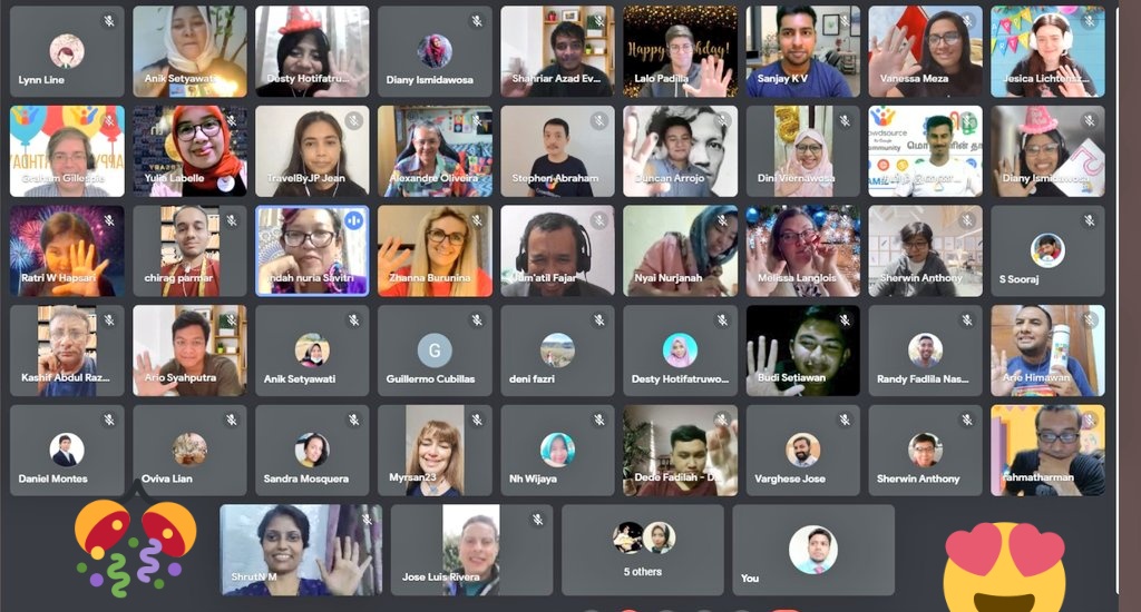 CrowdsourceVzla's tweet photo. Happy 5th birthday #Googlecrowdsource
  Thank you @Setyasuryana and @detrisa for organizing this meetup.  Thanks @rahmatharman for the nice video you included us.  😊🎊🎂🎉
#GoogleCrowdSource #crowdsourcelatam #5thaniversarycrowdsource https://t.co/kawhPsg0a4