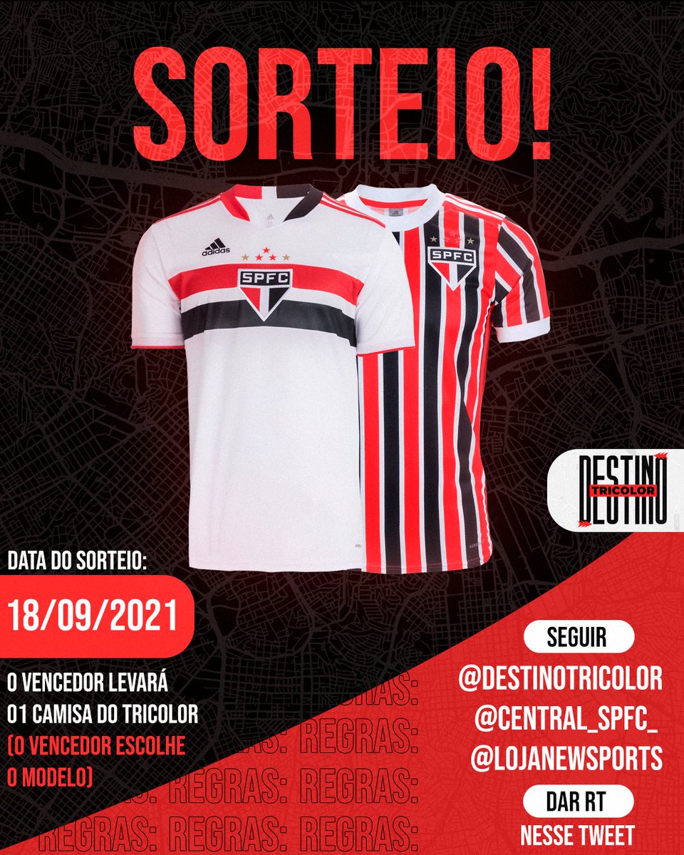 DestinoTricolor's tweet photo. 🚨 ATENÇÃO: SORTEIO 12K DO DESTINO! 

• Seguir @DestinoTricolor, @Central_SPFC_ e @lojanewsports
• Dar RT 🔁 e FAV ❤ nesse tweet

📌 Data do sorteio: 18/09/2021 https://t.co/tlFsdt9Eyn
