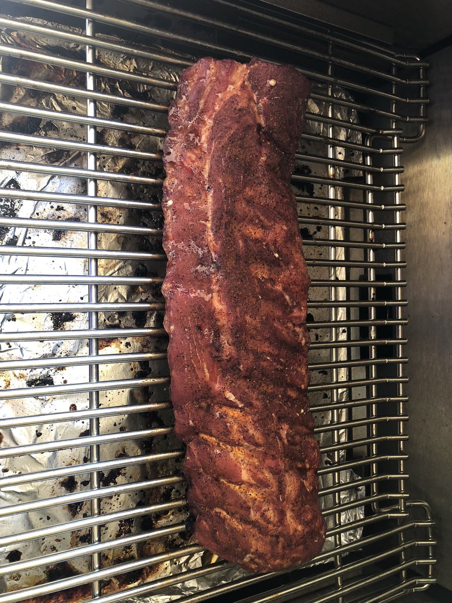 luvdabucs's tweet photo. First time cooking ribs on my new Traeger Timberline 850.  Love this grill!  Used Killer Hogs BBQ rub as a base layer, then their Hot BBQ Rub and finished with Meat Church’s Honey Bacon BBQ rub.   @HowToBBQRight @MeatChurch @TraegerGrills https://t.co/VhF5vc1Jab
