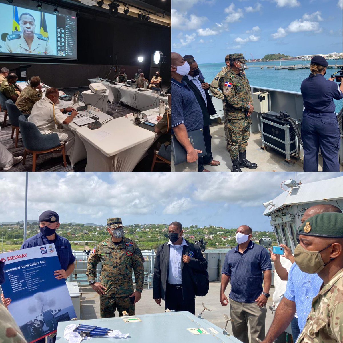 Swestred's tweet photo. Farewell to the last Defence Chief who attended this week’s UK-Caribbean CDS’ Conference. Co-hosted by #ABDF ashore & on @HMS_Medway there has been excellent dialogue on the challenges, aspirations & opportunities linking @DefenceHQ & the Caribbean! 🇦🇬🇧🇸🇧🇧🇧🇿🇩🇴🇩🇲🇬🇾🇬🇩🇯🇲🇰🇳🇻🇨🇱🇨🇹🇹+🇬🇧 https://t.co/kydEwWu3f9