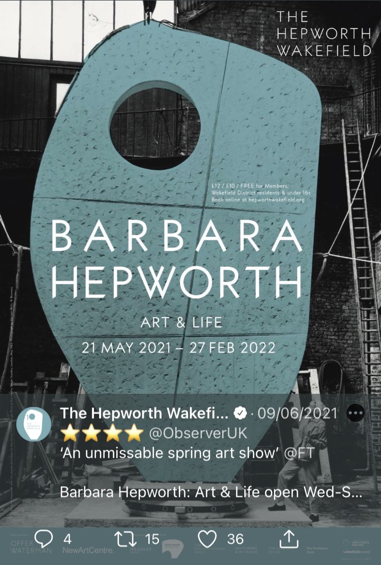 lizlanecomposer's tweet photo. I wrote #RhythmofLight during lockdown so wasn’t able to see #BarbaraHepworth’s sculptures in person. Many thanks to the @HepworthGallery staff who helped me understand something of her work remotely. Today I was able to view this brilliant exhibition before the 1st performance. https://t.co/OGEcd4rLnw