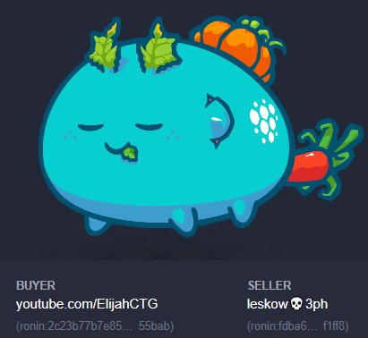 Many Thanks <a href="/ElijahCTG/">ElijahCTG</a>  for the sweetest deal! I just noticed my  #1 #AxieInfinity Pro Player got my Axie! Can't wait to see this on your live soon! Leskow! #AxieOnTheMoon #AxieInfinity #CTGFan #leskow3ph